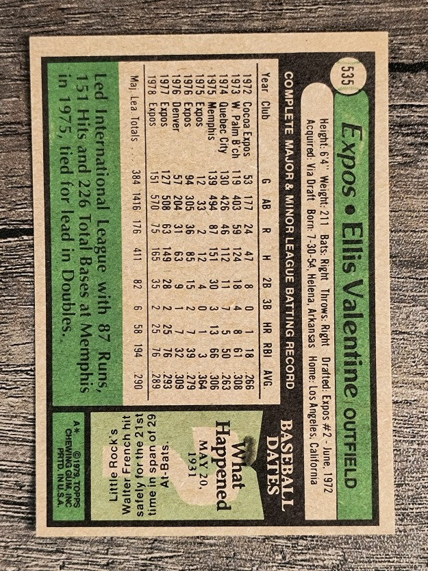1979 Topps #535 Ellis Valentine (EXMT)