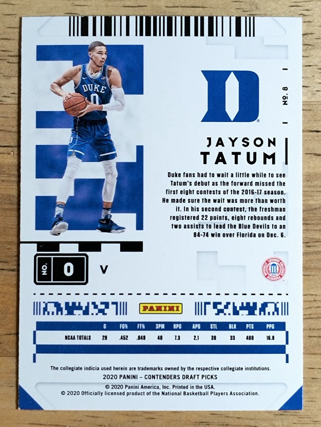 2020-21 Panini Contenders Draft Picks Variations #8 Jayson Tatum