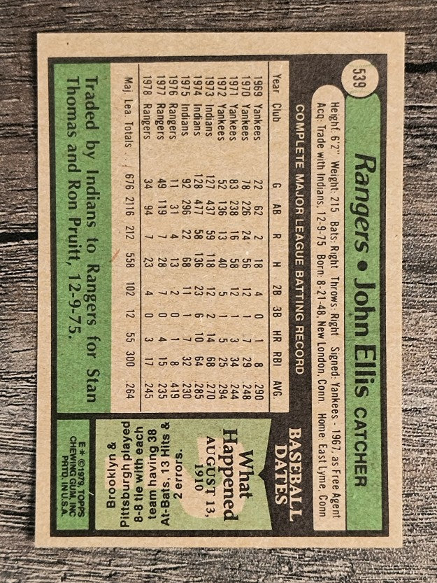 1979 Topps #539 John Ellis (EXMT)
