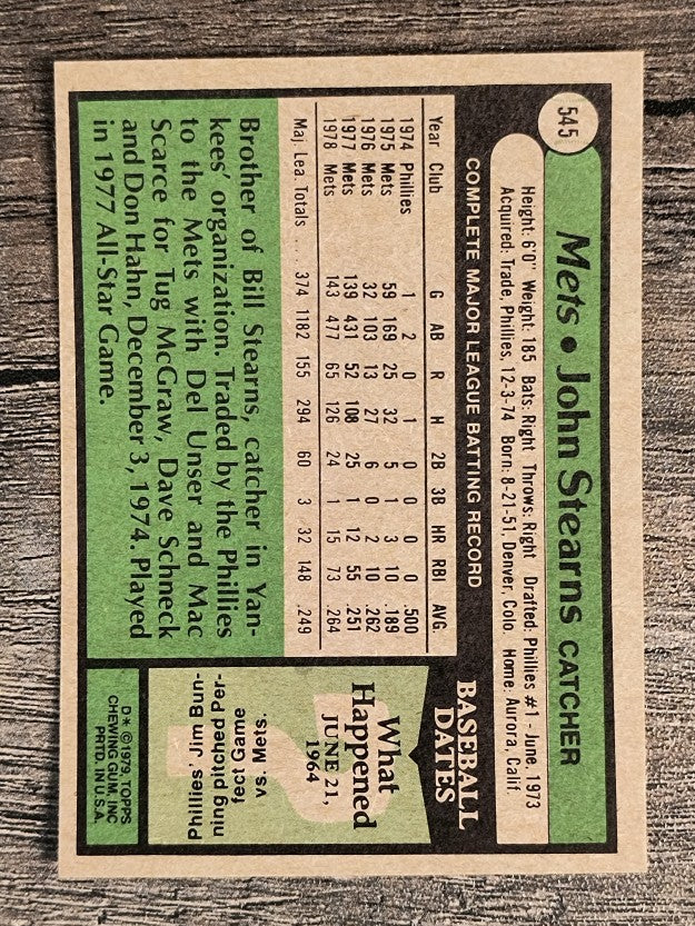1979 Topps #545 John Stearns (EXMT)