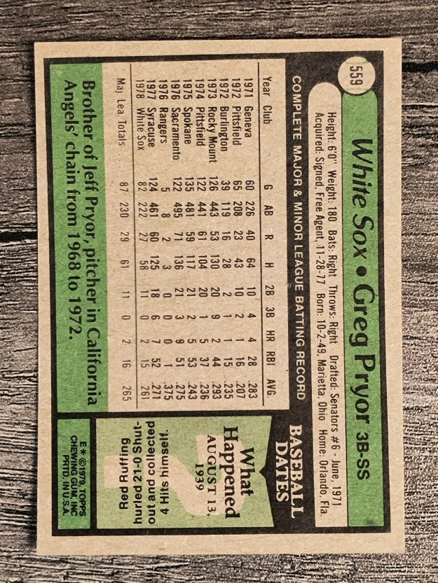 1979 Topps #559 Greg Pryor RC (EX)