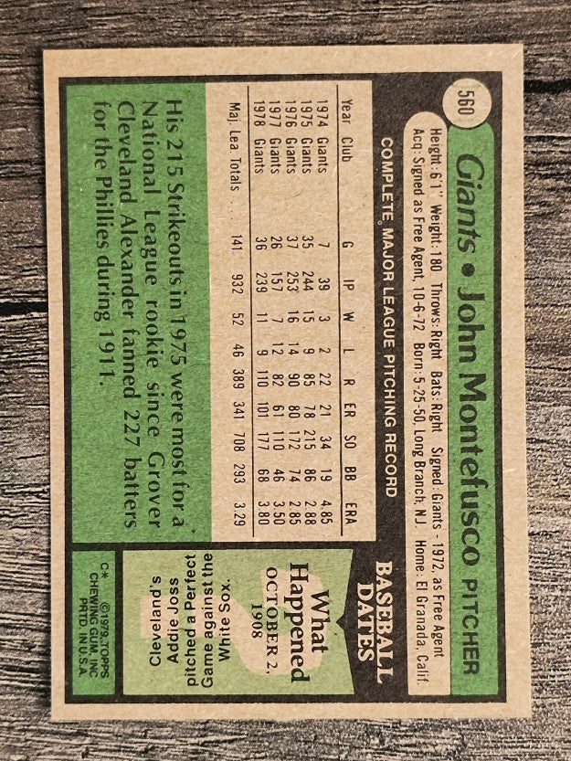 1979 Topps #560 John Montefusco (NM)
