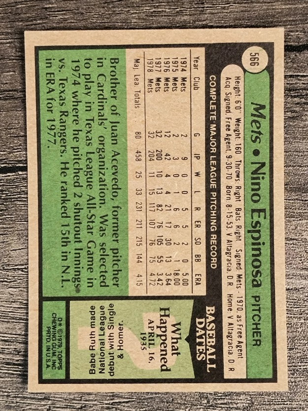 1979 Topps #566 Nino Espinosa (NMMT)