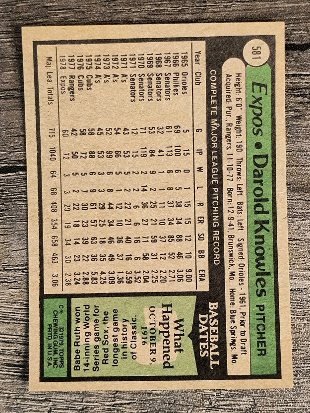 1979 Topps #581 Darold Knowles (EX)