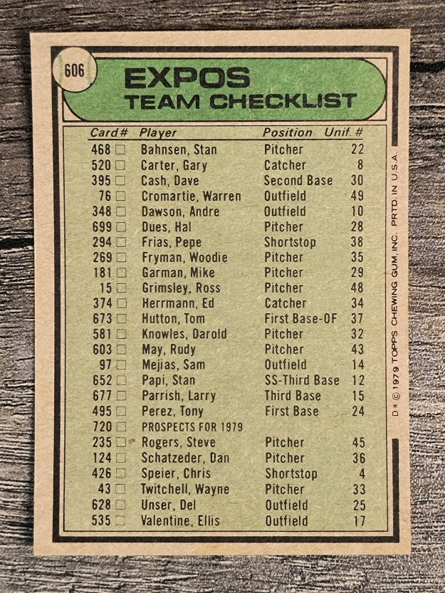 1979 Topps #606 Montreal Expos CL/Dick Williams MG (EX)
