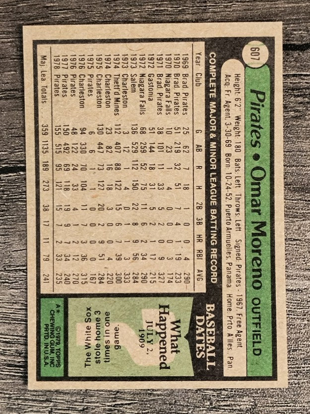 1979 Topps #607 Omar Moreno (EXMT)