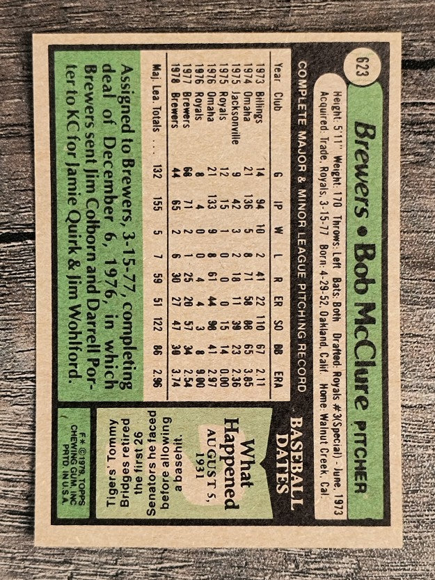 1979 Topps #623 Bob McClure (NM)