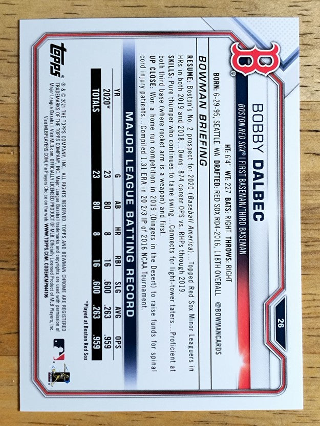2021 Bowman #26 Bobby Dalbec RC