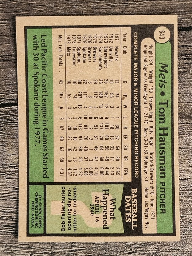 1979 Topps #643 Tom Hausman (NM)