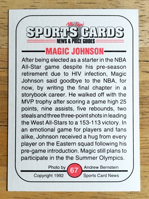 1991 Allan Kaye Sports Card News (1992) #67 Magic Johnson