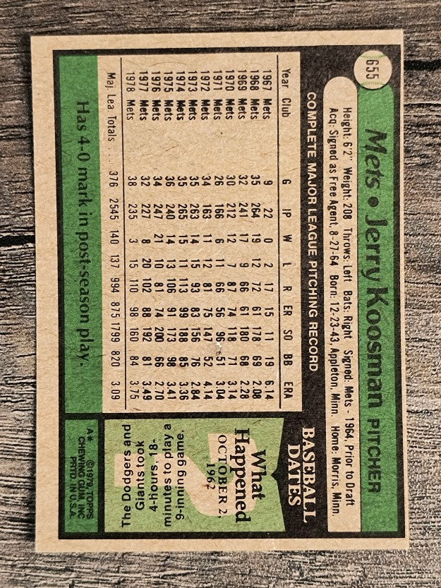 1979 Topps #655 Jerry Koosman (EXMT)