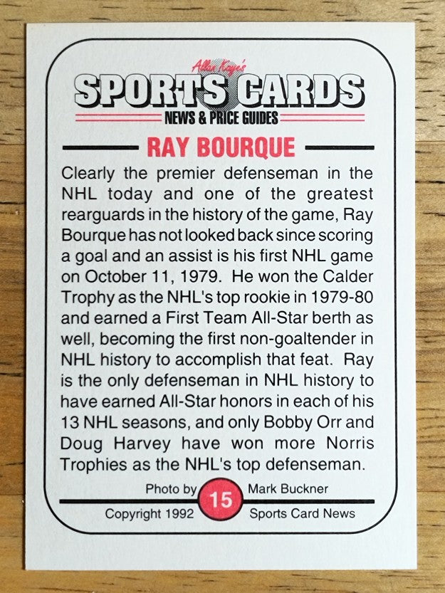 1991 Allan Kaye Sports Card News (1992) #15 Ray Bourque