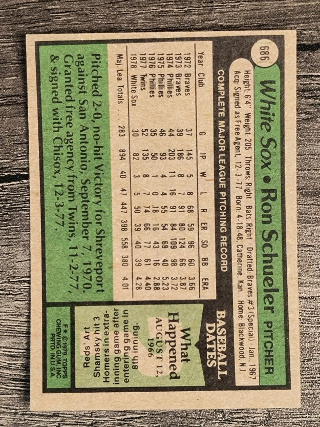 1979 Topps #686 Ron Schueler (EXMT)