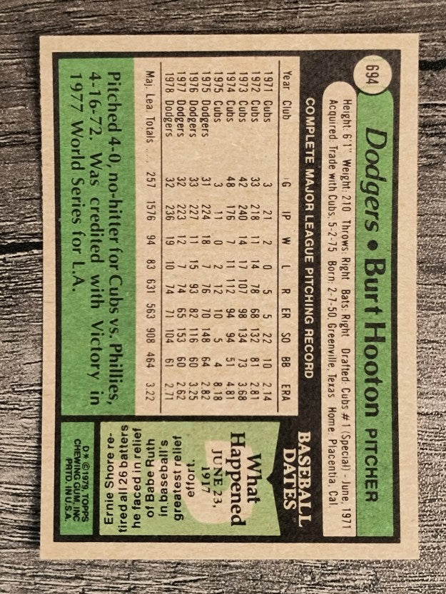 1979 Topps #694 Burt Hooton (EXMT)
