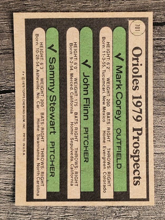1979 Topps #701 Mark Corey RC/John Flinn RC/Sammy Stewart RC (NM)