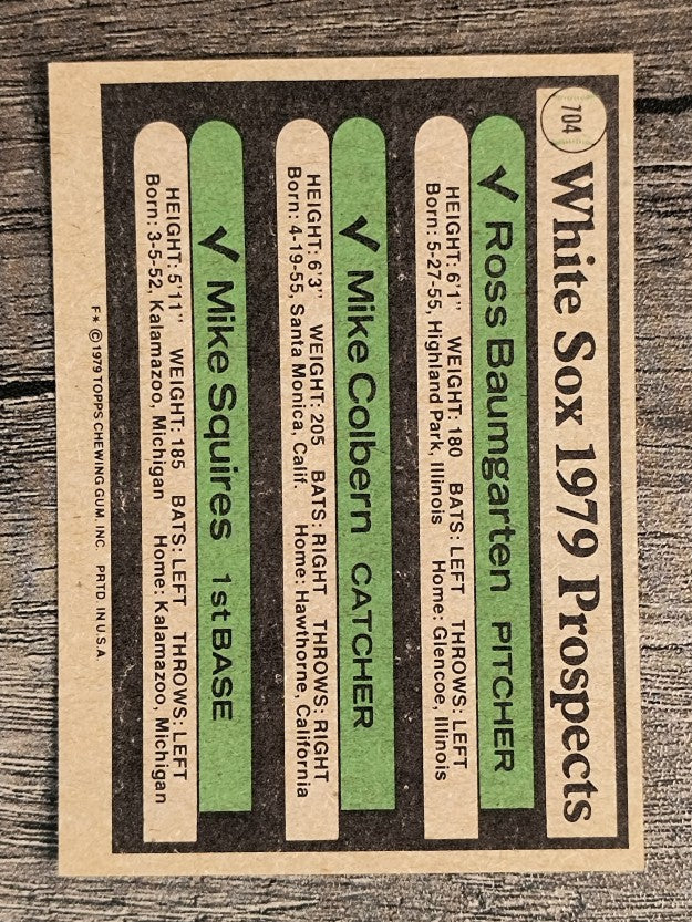 1979 Topps #704 Ross Baumgarten RC/Mike Colbern RC/Mike Squires RC (EXMT)