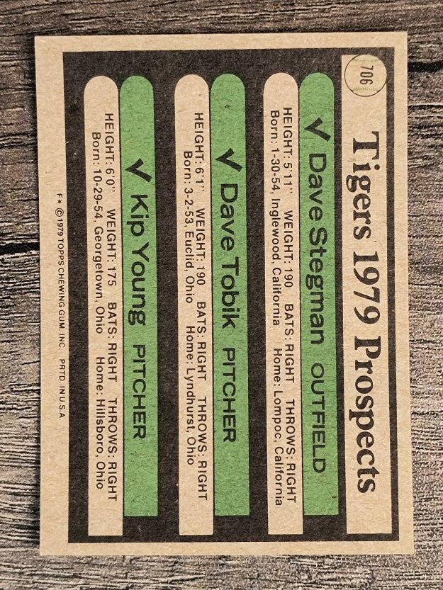1979 Topps #706 Dave Stegman RC/Dave Tobik RC/Kip Young RC (NM)