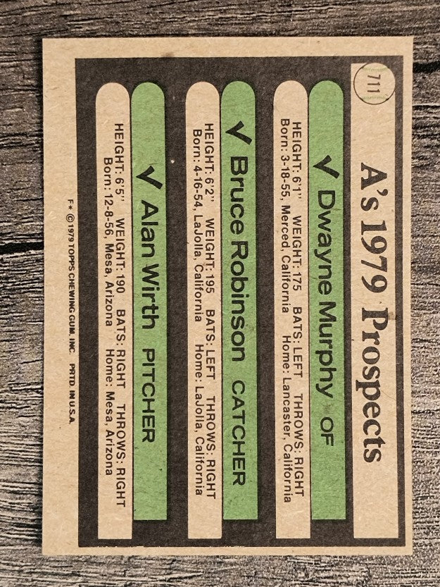 1979 Topps #711 Dwayne Murphy RC/Bruce Robinson RC/Alan Wirth RC (NMMT)