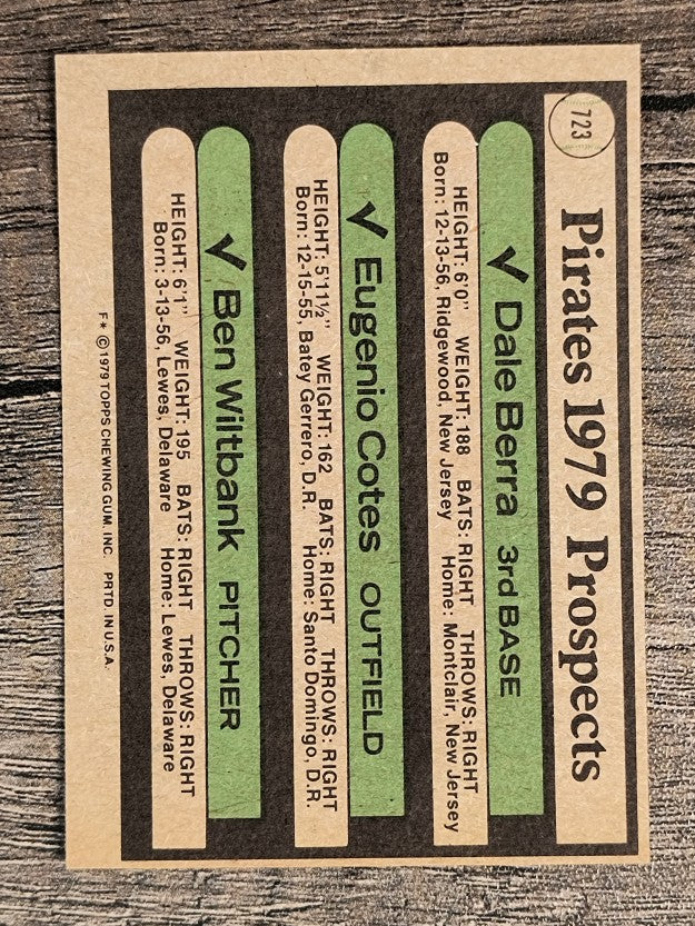 1979 Topps #723 Dale Berra RC/Eugenio Cotes RC/Ben Wiltbank RC (NM)