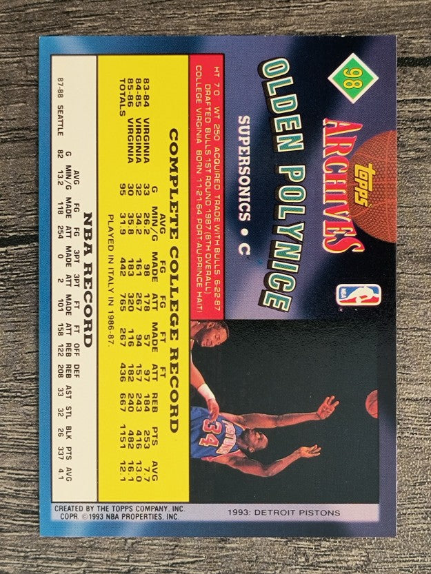 1992-93 Topps Archives #98 Olden Polynice