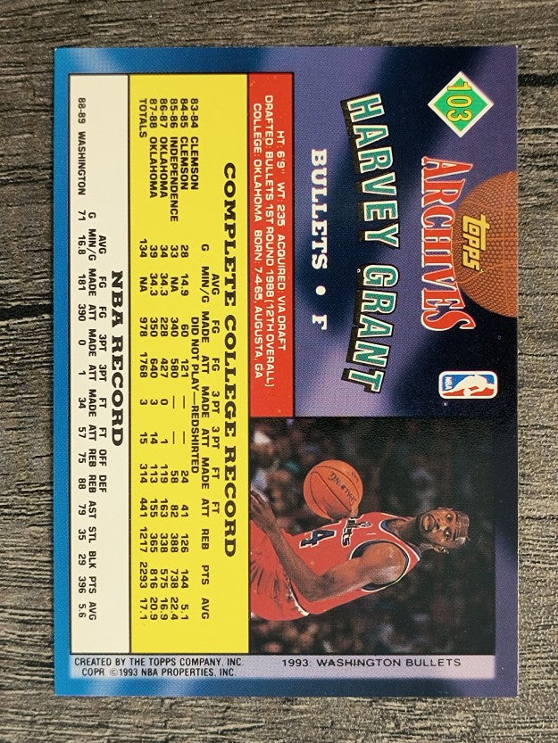 1992-93 Topps Archives #103 Harvey Grant