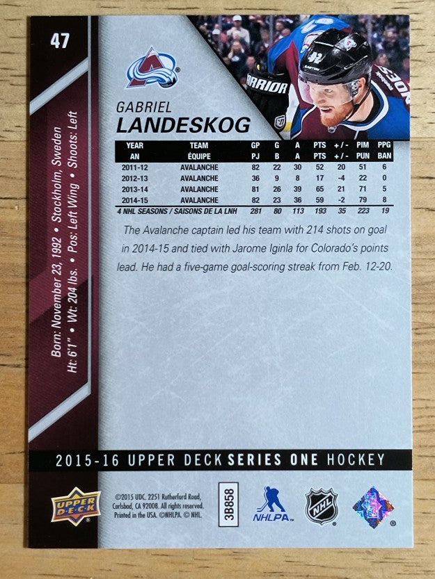 2015-16 Upper Deck #47 Gabriel Landeskog