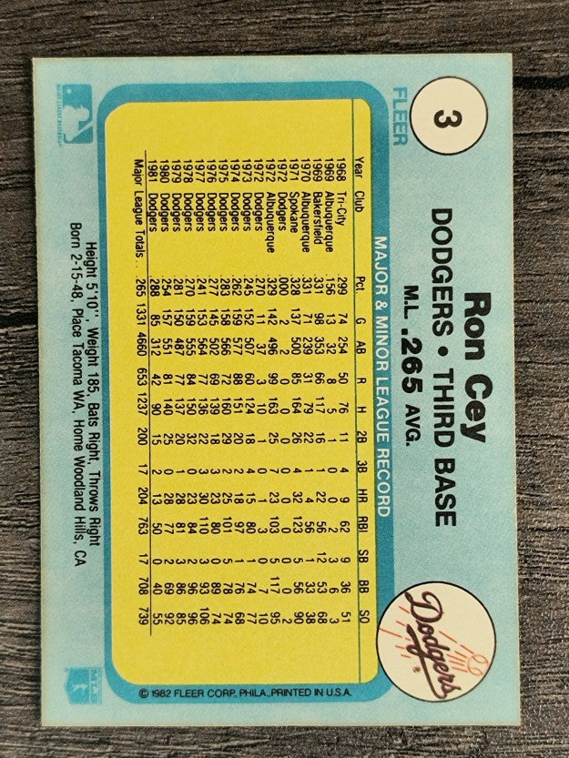 1982 Fleer #3 Ron Cey
