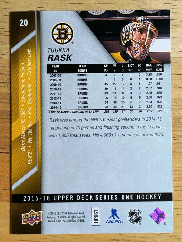 2015-16 Upper Deck #20 Tuukka Rask