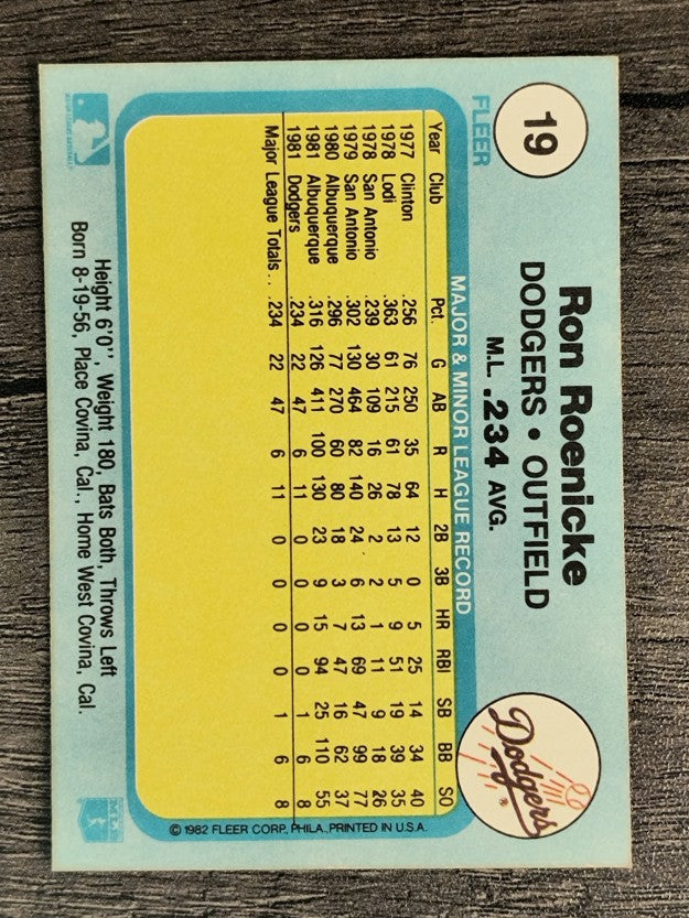 1982 Fleer #19 Ron Roenicke