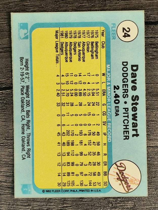 1982 Fleer #24 Dave Stewart RC