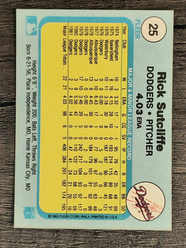 1982 Fleer #25 Rick Sutcliffe