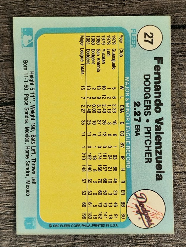 1982 Fleer #27 Fernando Valenzuela