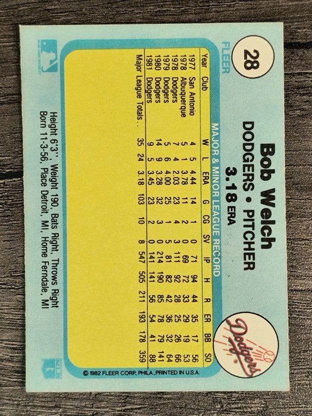 1982 Fleer #28 Bob Welch