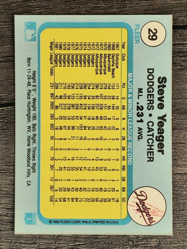 1982 Fleer #29 Steve Yeager