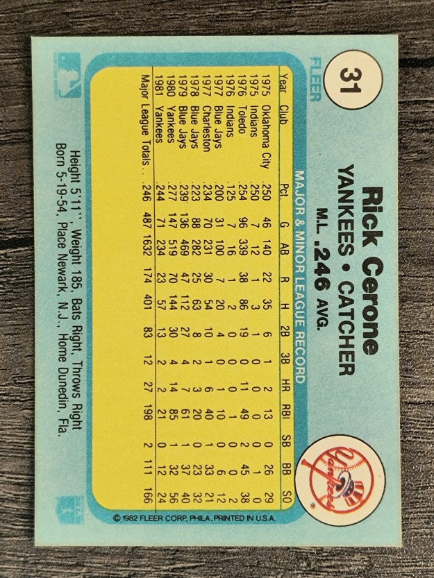 1982 Fleer #31 Rick Cerone