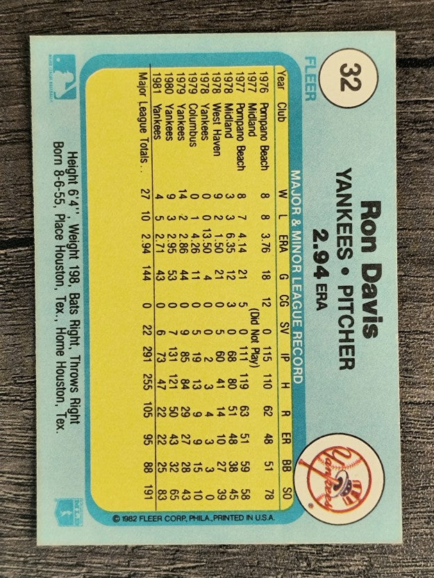 1982 Fleer #32 Ron Davis
