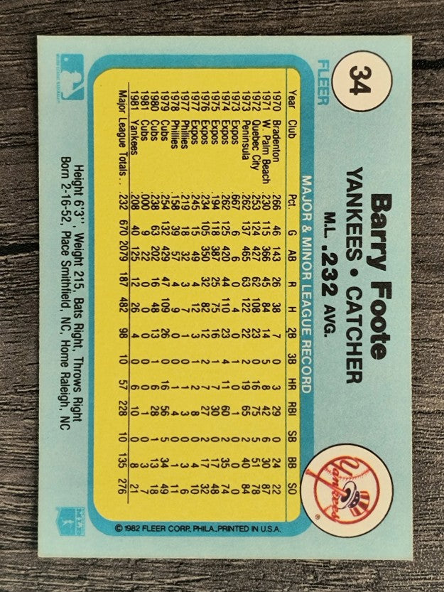 1982 Fleer #34 Barry Foote