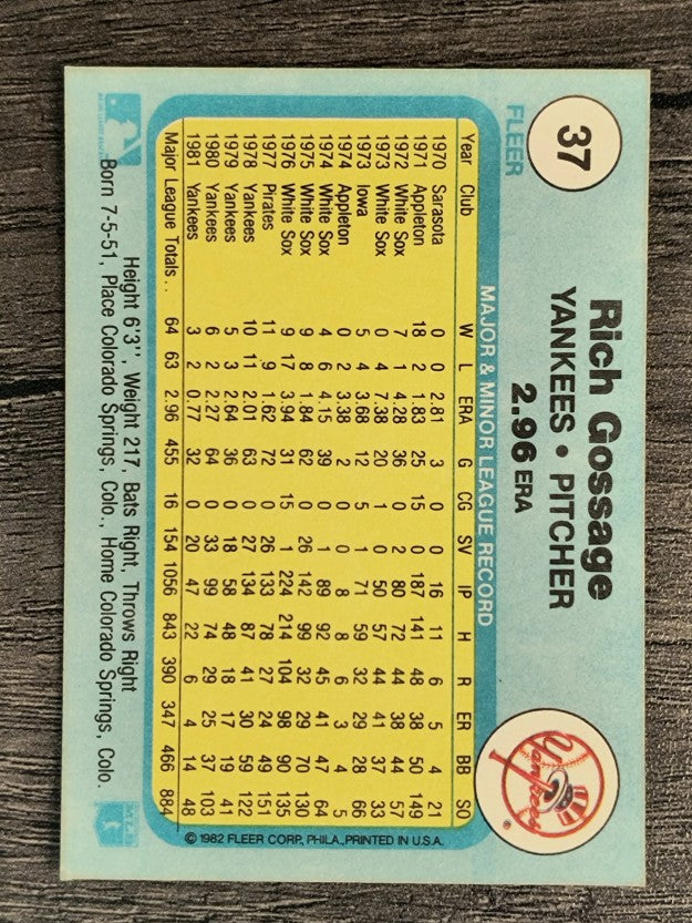 1982 Fleer #37 Rich Gossage