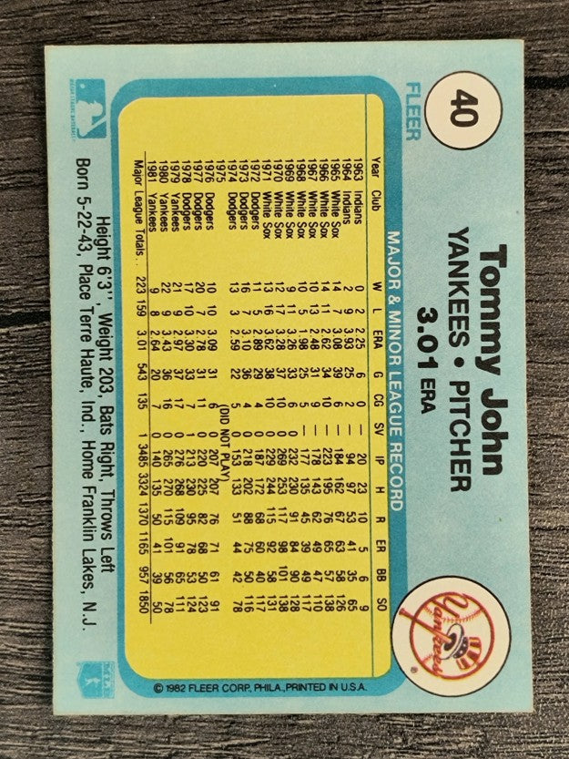 1982 Fleer #40 Tommy John