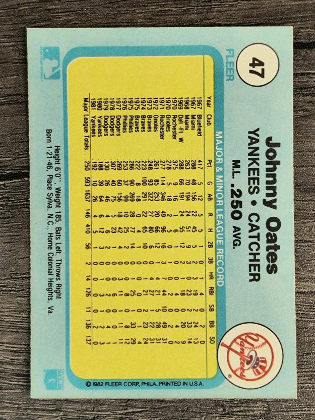 1982 Fleer #47 Johnny Oates