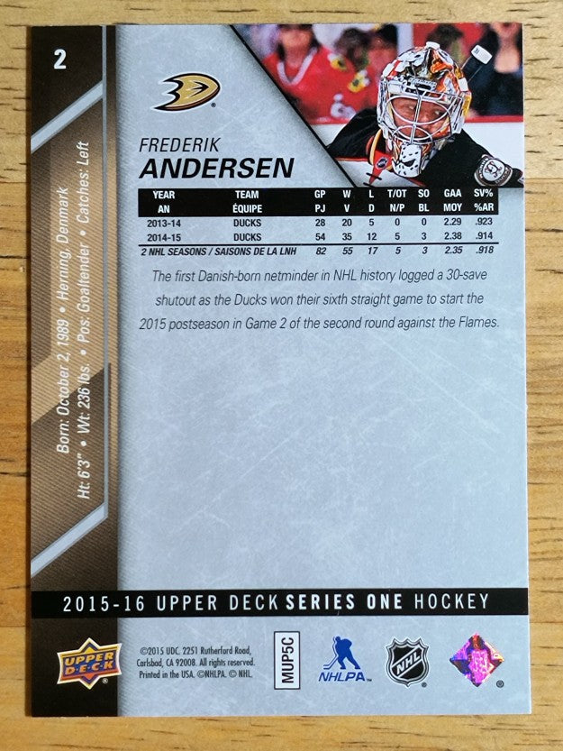 2015-16 Upper Deck #2 Frederik Andersen