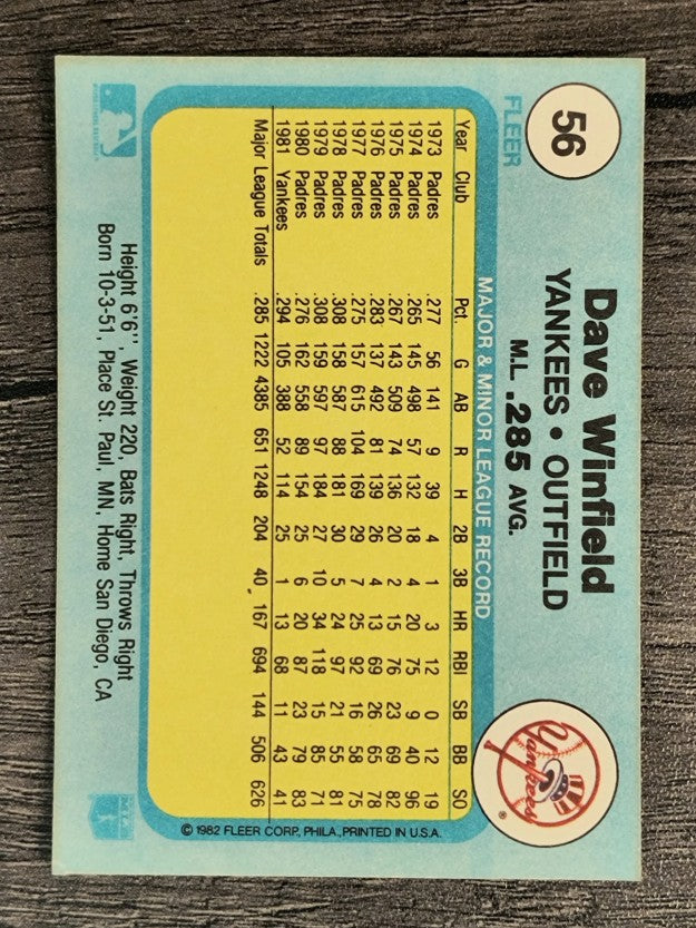 1982 Fleer #56 Dave Winfield