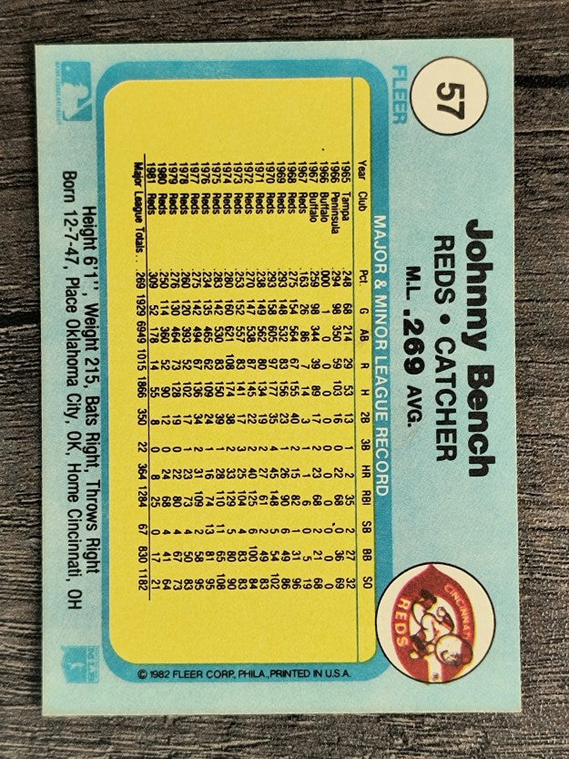 1982 Fleer #57 Johnny Bench