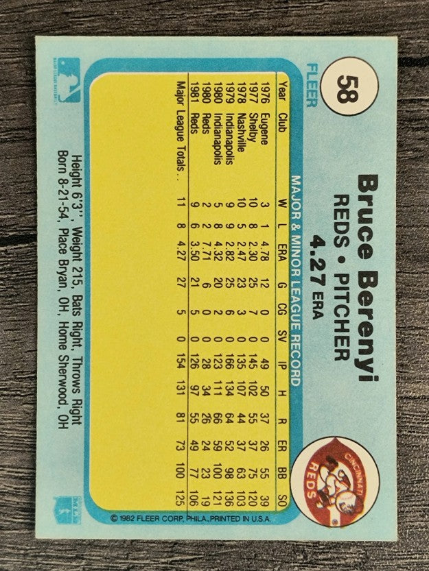1982 Fleer #58 Bruce Berenyi