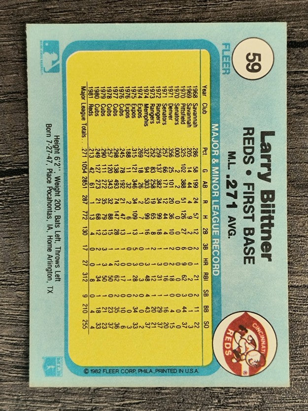 1982 Fleer #59 Larry Biittner