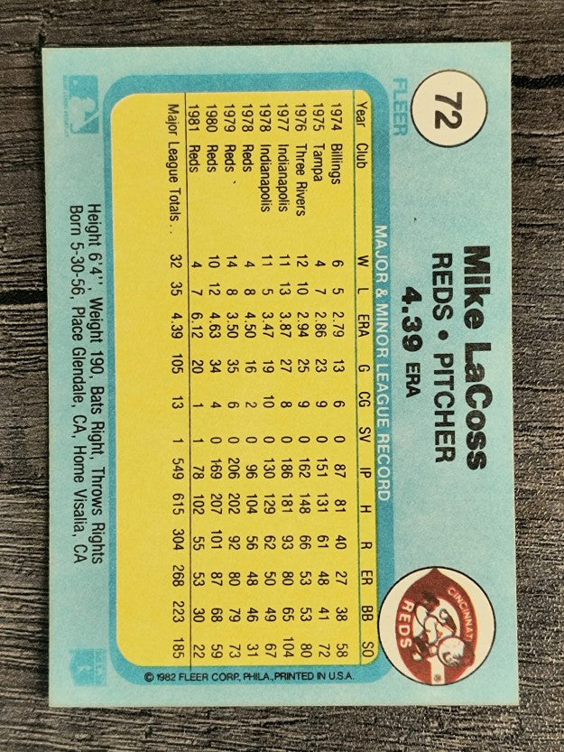1982 Fleer #72 Mike LaCoss