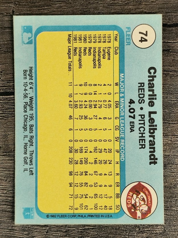 1982 Fleer #74 Charlie Leibrandt