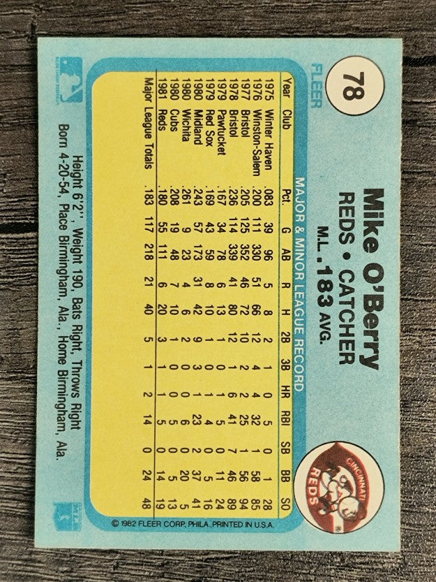 1982 Fleer #78 Mike O'Berry