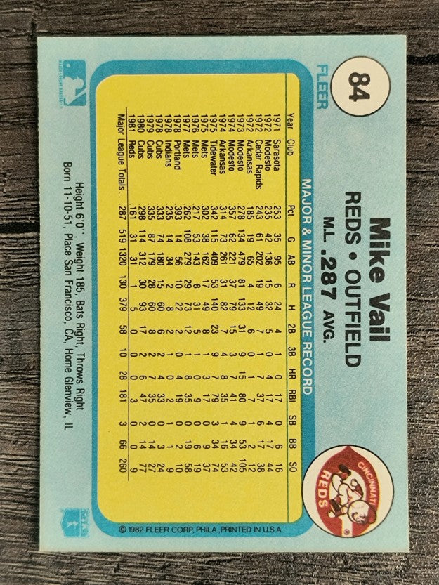 1982 Fleer #84 Mike Vail