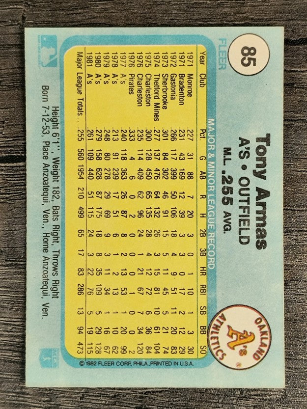 1982 Fleer #85 Tony Armas